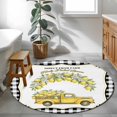 thumbnail image 3 of Yellow Lemon Round Area Rug 3Ft Washable Small Circle Rugs for Kitchen Entryway, Summer Country Truck Floral Botanical Black Plaid Non-Slip Carpet Floor Mats Indoor Outdoor Carpet Runner Home Decor, 3 of 8