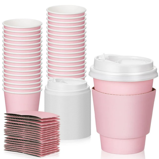 Vasos de café desechables Patelai de 350 ml con tapas y fundas, 48 unidades