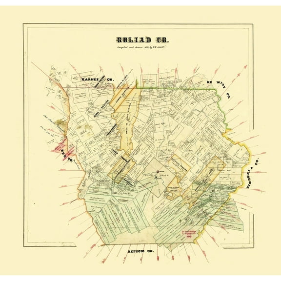 Historic County Map - Goliad County Texas - Arlitt 1871 - 23.98 x 23 - Vintage Wall Art