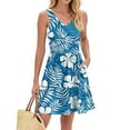 thumbnail image 3 of WTOBBY Women's Summer Fashion V-Neck Pleated Stitching Hawaiian Floral Print Sleeveless Vest Dress with Pockets, Casual Lightweight Design for Beach and Outdoor Activities,Sky Blue 2XL, 3 of 4