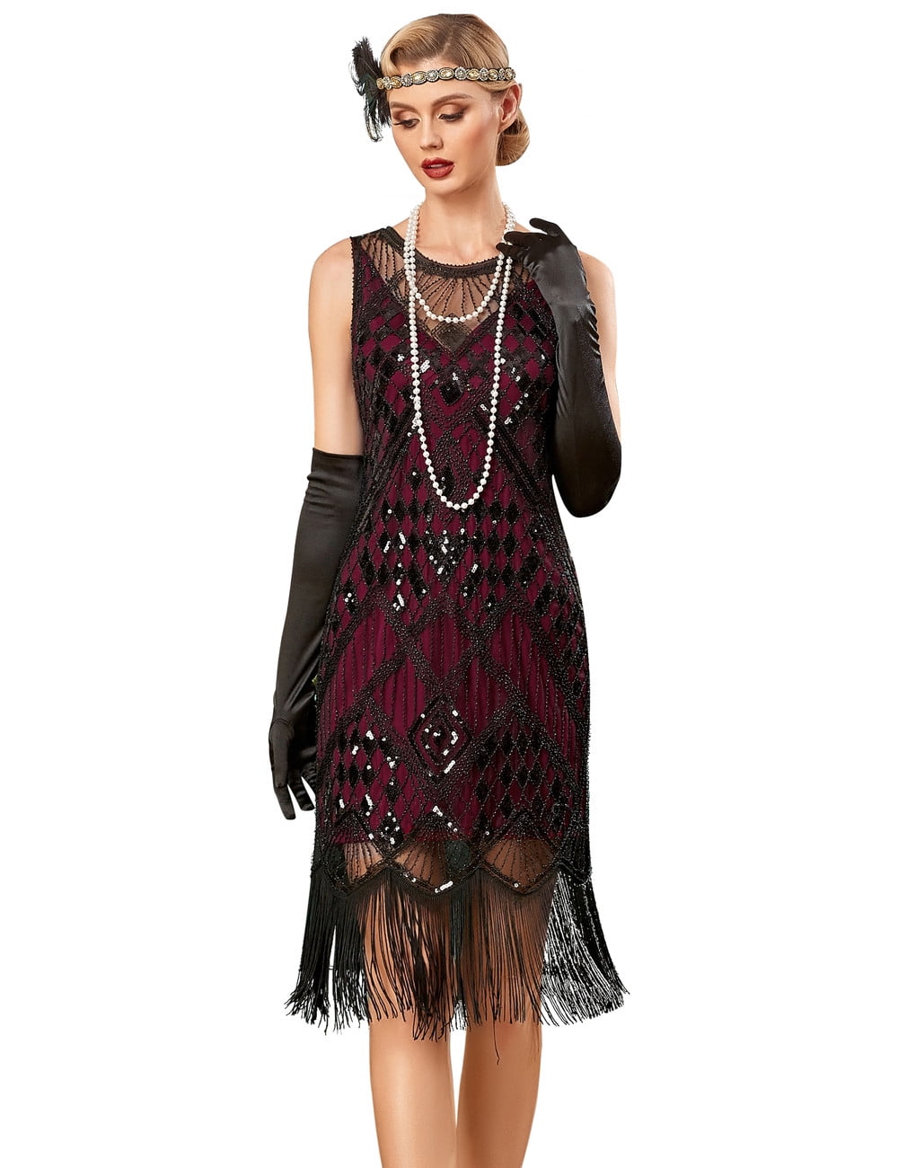 PrettyGuide Women's Flapper Dresses 1920s Sequin Long Fringe Art Deco 20s  Great Gatsby Dress 