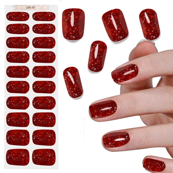 GARITIN Semi Cured Gel Nail Strips, 20 Pcs Finger Gel Nail Stickers, Non-Toxic Waterproof Long Lasting Gel Film, Easy Application & Removal for Home Nails DIY