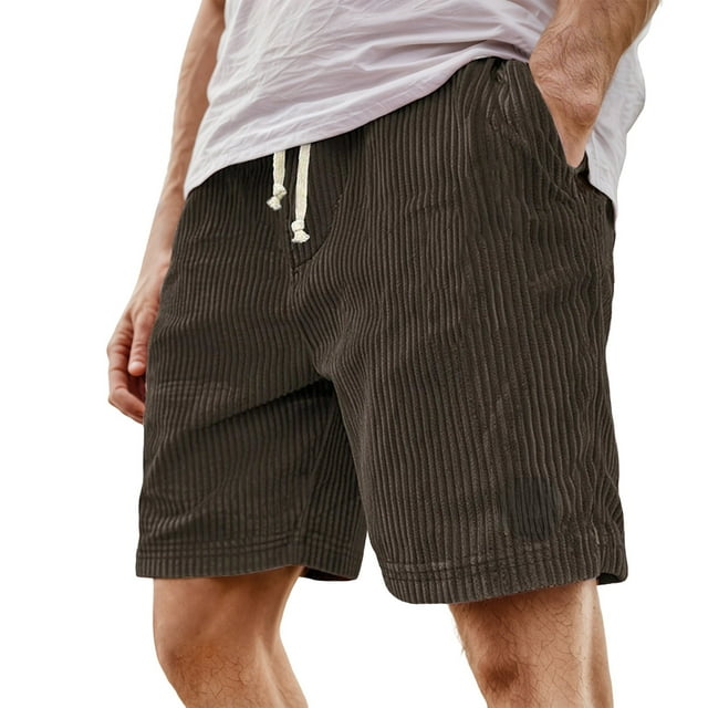 Mens Shorts, Men's Corduroy Shorts-Elastic Drawstring Waist Summer Beach Loose Fit Short
