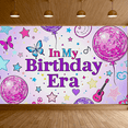 thumbnail image 5 of Purple Themed Birthday Backdrop Banner with Butterflies Disco Balls Stars Guitar Decorations Happy Birthday Party Supplies Photography Props Birthday Decoration Party Decor Backgrounds, 5 of 7