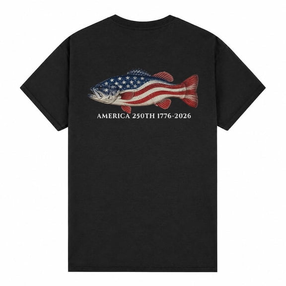 Back Print, Largemouth Bass American 250th Shirt, Fishing 4th of July Shirt, 1776 2026 Patriotic Fish Tee, Fisherman Gift