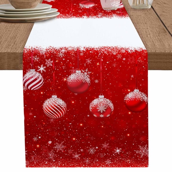 nqOlkjepod Red Christmas Table Runner 90 Inches Long Farmhouse Dress Scarves, Watercolor Xmas Balls Winter Snowflakes Dining Tablerunner for Coffee Table/Kitchen Island/Party Décor, 13" x 90"