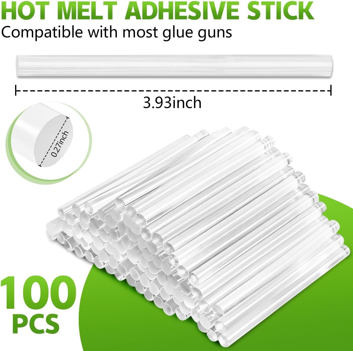100 Pack Clear 0.27 x 4 Inch Full Size Hot Glue Sticks Universal Fit Gun for Bond Wood Plastic Fabric Foam DIY Craft Projects Home Decorations and Sealing