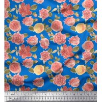 Soimoi Blue Heavy Canvas Fabric Leaves & Begonia Floral Print Sewing Fabric Yard 58 Inch Wide