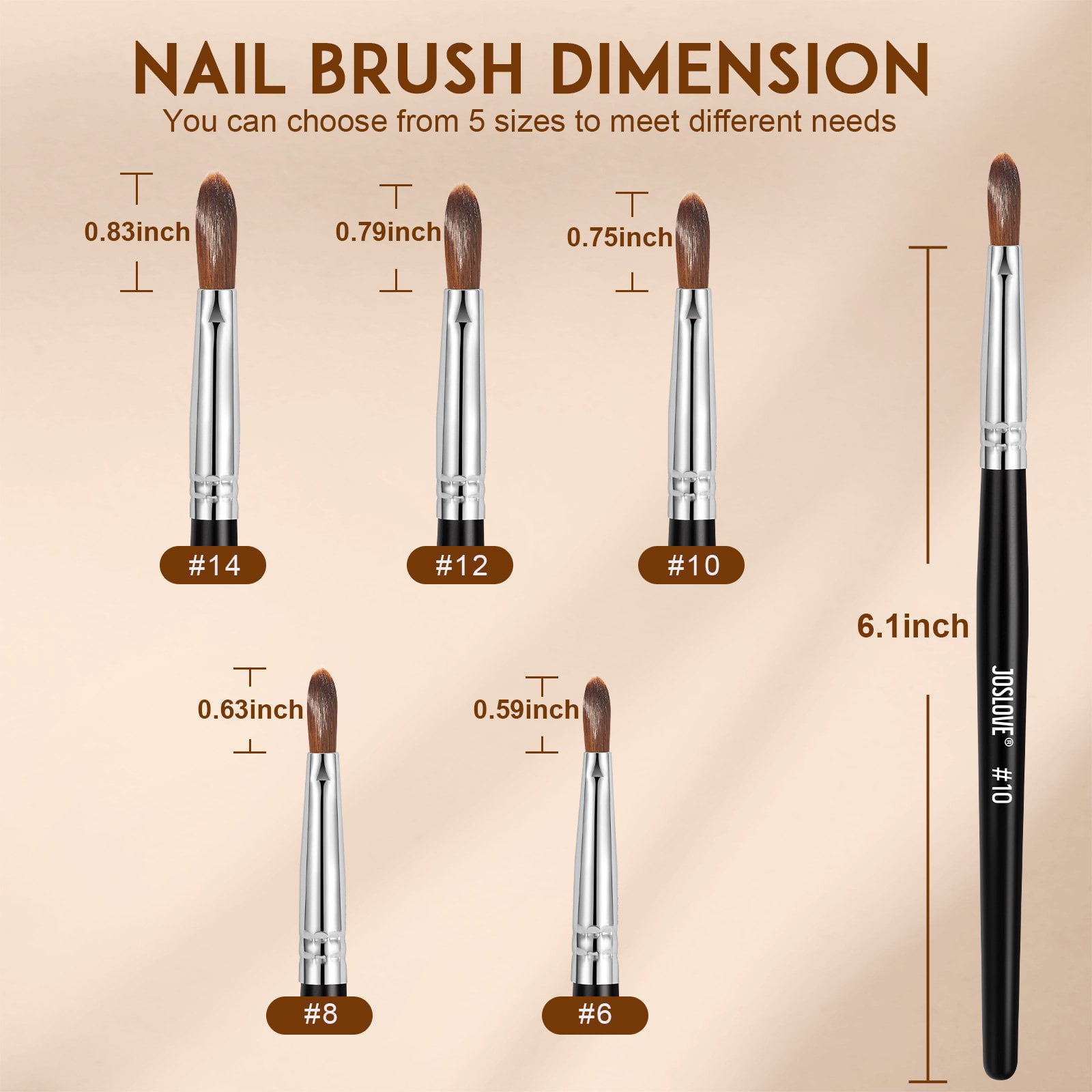 PND Acrylic Nail Brushes (NOT Pinched/Pressed) #8 to #22 (Prices change by  size) - Princess Nail Supply