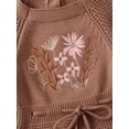 thumbnail image 3 of ZAXARRA Infant Baby Girl Knit Jumpsuit Flower Embroidery Long Sleeve Drawstring Waist Romper for Autumn, 3 of 8