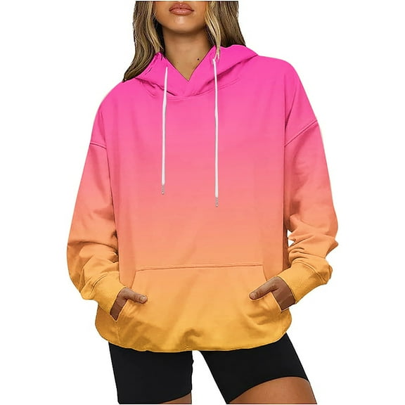 Lmnyox Print Hoodies for Women Fashion Long Sleeve Hooded Sweatshirts Loose Casual Pullover Tops with Pocket Fall Clothes