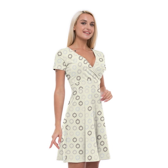 Women’s A Line Ikat Summer Dress, Retro Triangle Arrangement, Cross Wrap V Neck, 6 Sizes, by Ambesonne