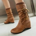 thumbnail image 5 of Bnwani Womens Boots New Winter High-Heel Wedge High Mid-Calf 0 Boot Brown Size 7, 5 of 6