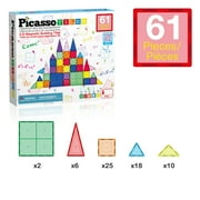 PicassoTiles 61PCS Magnetic Tiles – STEM Educational Construction Building Blocks, Creative Play & Brain Development Toy for Kids Kindergarten Toddler