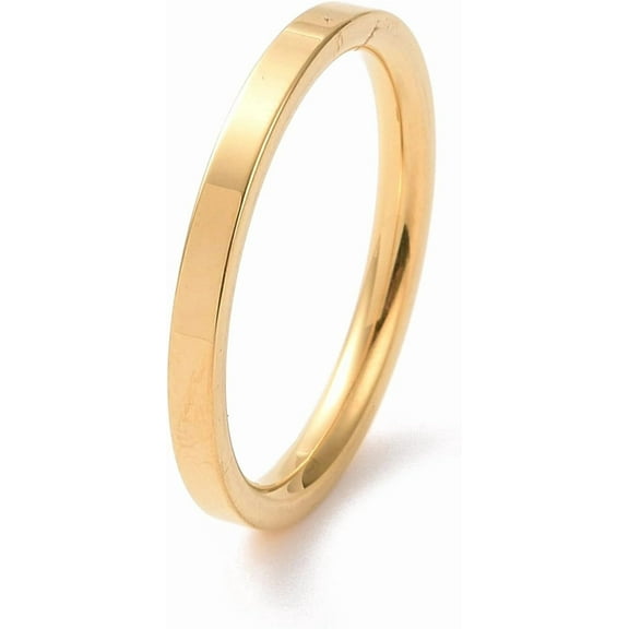 201 Stainless Steel 10 pc 201 Stainless Steel Plain Band Ring for Women Golden 2mm Inner Diameter: 17mm