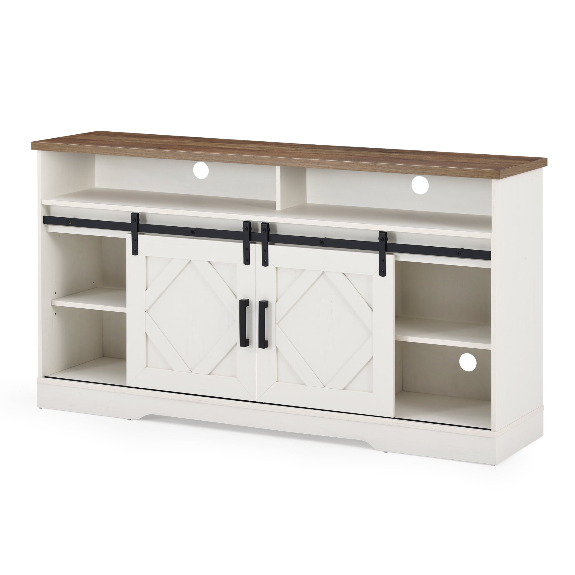 Wampat TV Stand with 2 Sliding Doors for TVs up to 65", White