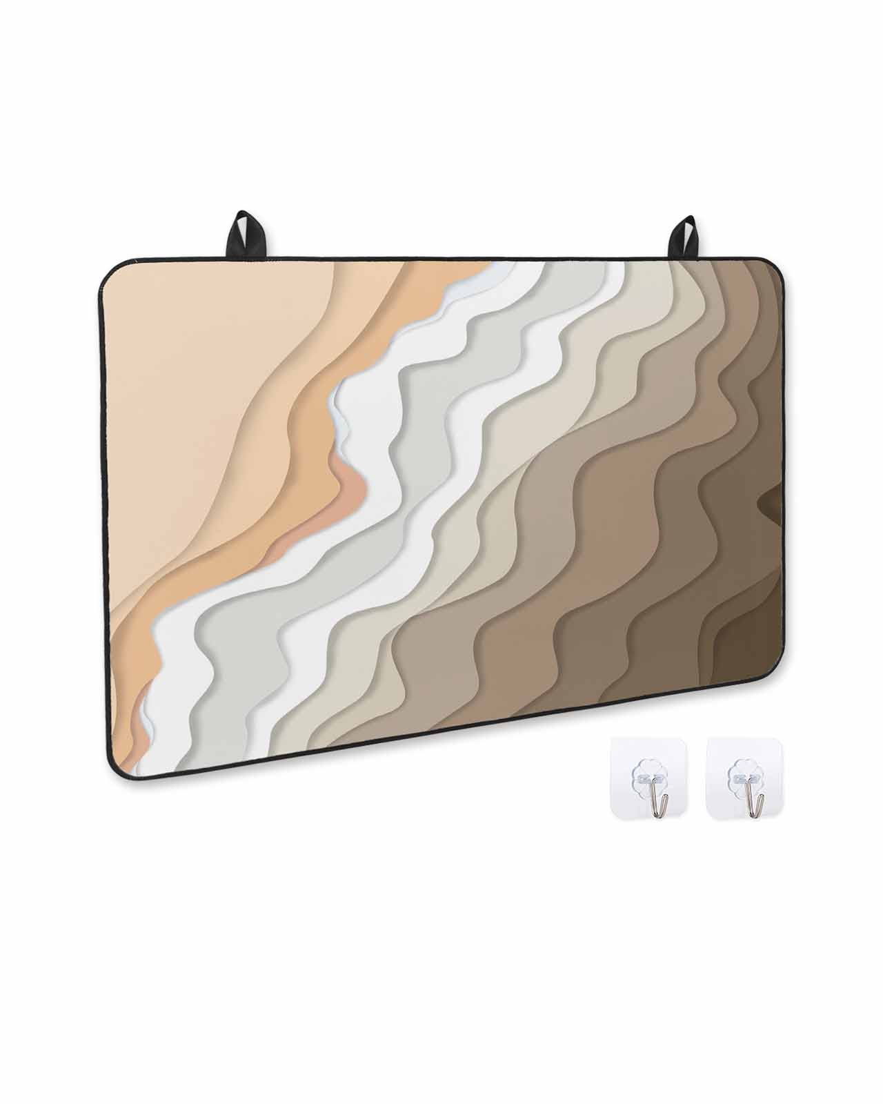 nqOlkjepod Large Induction Cooktop Protector Mat 24"x21", Brown Coastal Beach Stove Top Covers for Electric Stove, Retro Farmhouse Ocean Waves Striped Stove Burner Cover Mats, Glass Top Stove Cover