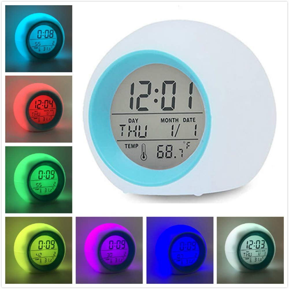 GLiving Kids Alarm Clock, Student Digital Clock for Boys Girls, 7 Colors Changing Light Bedside