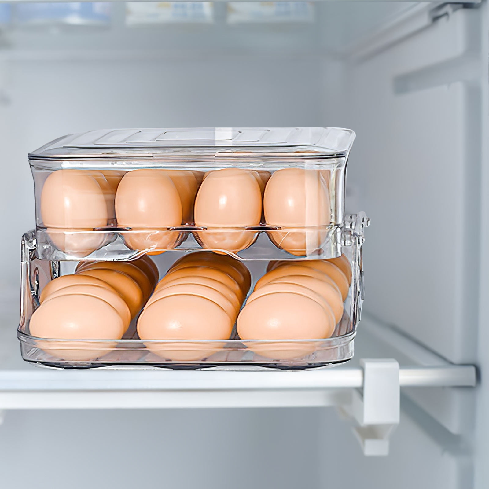 Raindrops Transparent PET Egg Holder with Double Layer Design for Flexible Storage and Easy Observation 2Layer 7.8"x4.3"x2.8"