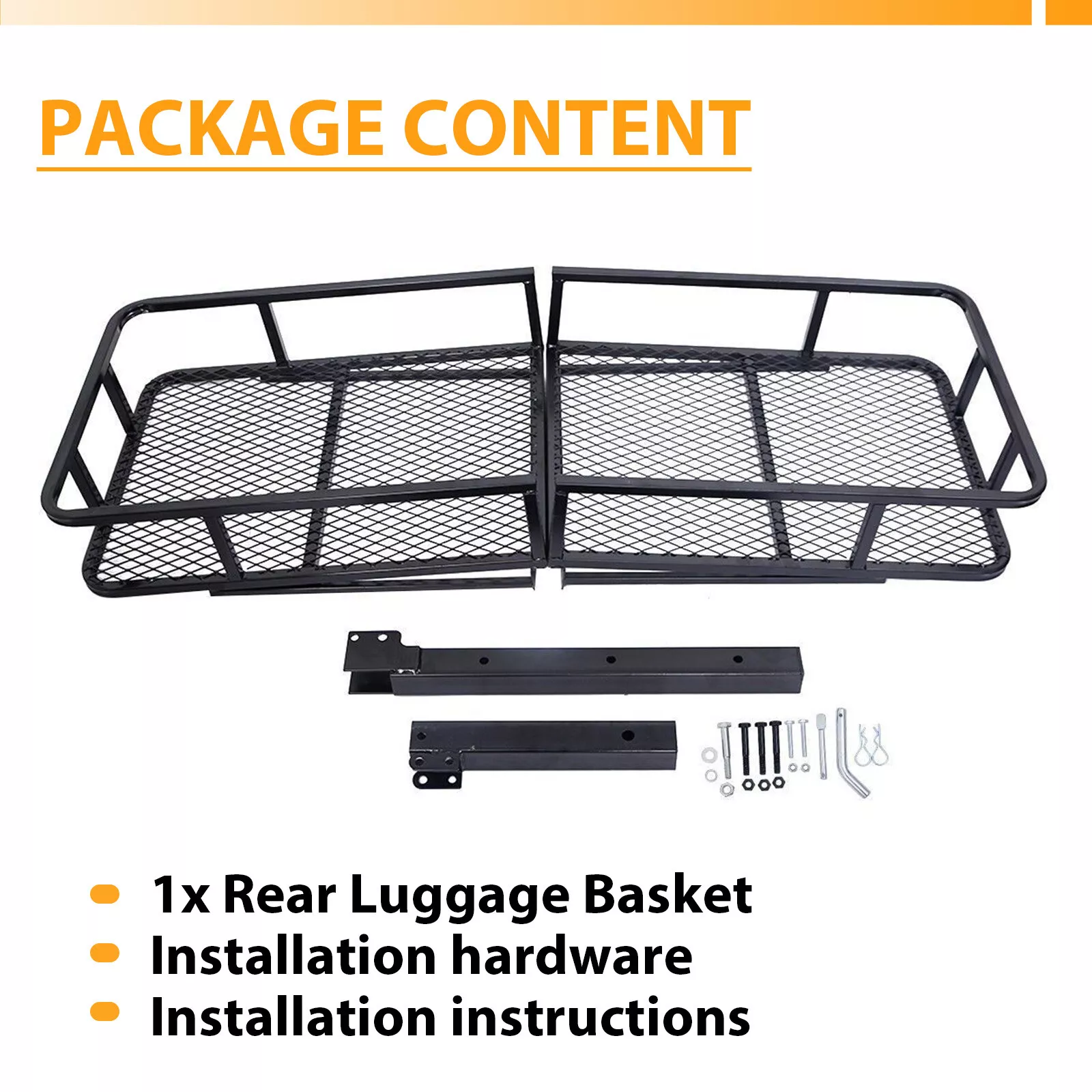 Kojem Hitch Cargo Carrier Rack 60"x21"x6" for 2"x2" Hitch Receiver Van SUV Truck Trailer 550lbs Folding Rear Luggage Basket Hitch Mount Cargo Rack