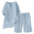 thumbnail image 5 of Sakmal Plus Szie Womens Cotton Linen Shorts Sets Straight Leg High Waisted Bermuda 2 Piece Outfits Trendy Solid Blue Shorts for Women 4XL, 5 of 5
