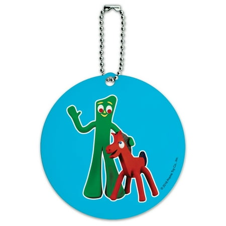 Gumby Pokey Best Friends Clay Art Round Luggage ID Tag Card Suitcase