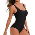 thumbnail image 3 of One Piece Bathing Suit for Women Tummy Control Swimsuit Scoop Neck Square Back Monokini Black 2XL, 3 of 4