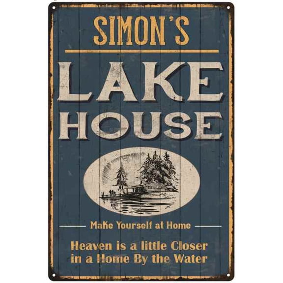 SIMON'S Lake House Blue Cabin Home Decor 8 x 12 High Gloss Metal 208120038383