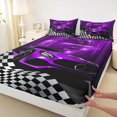 thumbnail image 3 of Homewish Purple Chic Automobile Queen Sheet Sets, Modern Checkered Flag Flat Sheet, Extreme Sports Lover Queen Fitted Sheet, Breathable Home Decor, 4pcs, 3 of 7