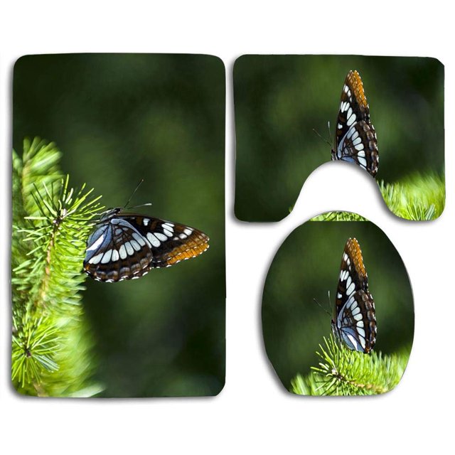 Juego de alfombras de baño ABPHQTO Mariposa en rama de abeto 3 piezas Cont-CHAPPLE-25564