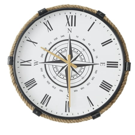 DecMode Stainless Steel Nautical with Printed Compass Design Arabic Numbered Wall Clock 20 W x 19 H  with Brown  Black  White and Gold Finishes