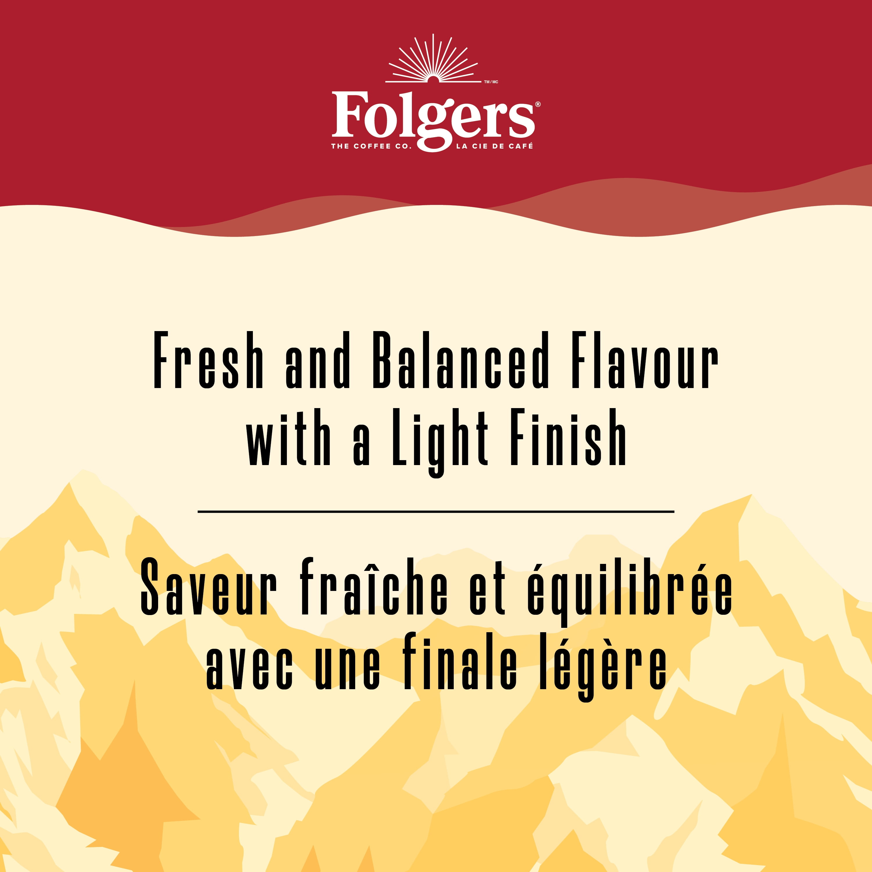 Folgers Mountain Roast Light Roast Ground Coffee 865 g, 865g