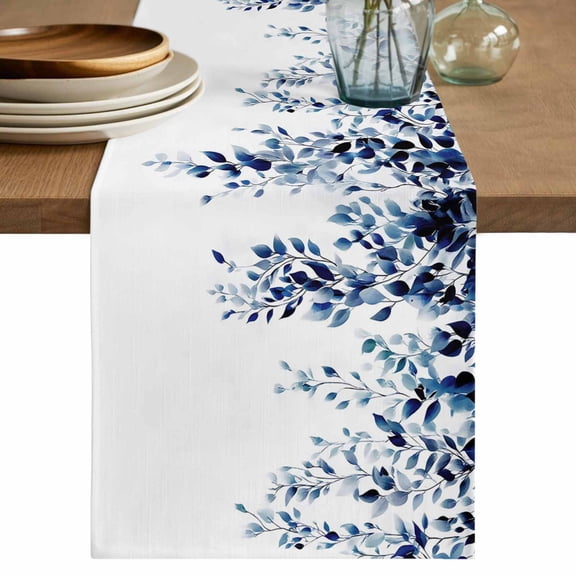 Table Runner 72 Inches Long for Kitchen Dining, Blue Eucalyptus Dresser Scarf Farmhouse, Dining Table Decorations for Wedding/Parties, Weeping Botanical Leaf Watercolor 16 x 72 In