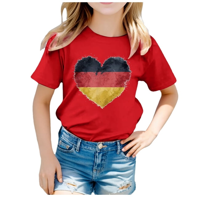 WEAIXIMIUNG Excision Enfant Drapeau d'Allemagne Imprimé Manches Courtes Col Rond T-Shirt Floral Tendance Mode Chemise de Base Hauts