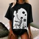 thumbnail image 5 of Top de manga corta suelto con estampado de calavera Retro desgastado y hombros caídos para mujer Pompotops hfajkhk125658, 5 of 6