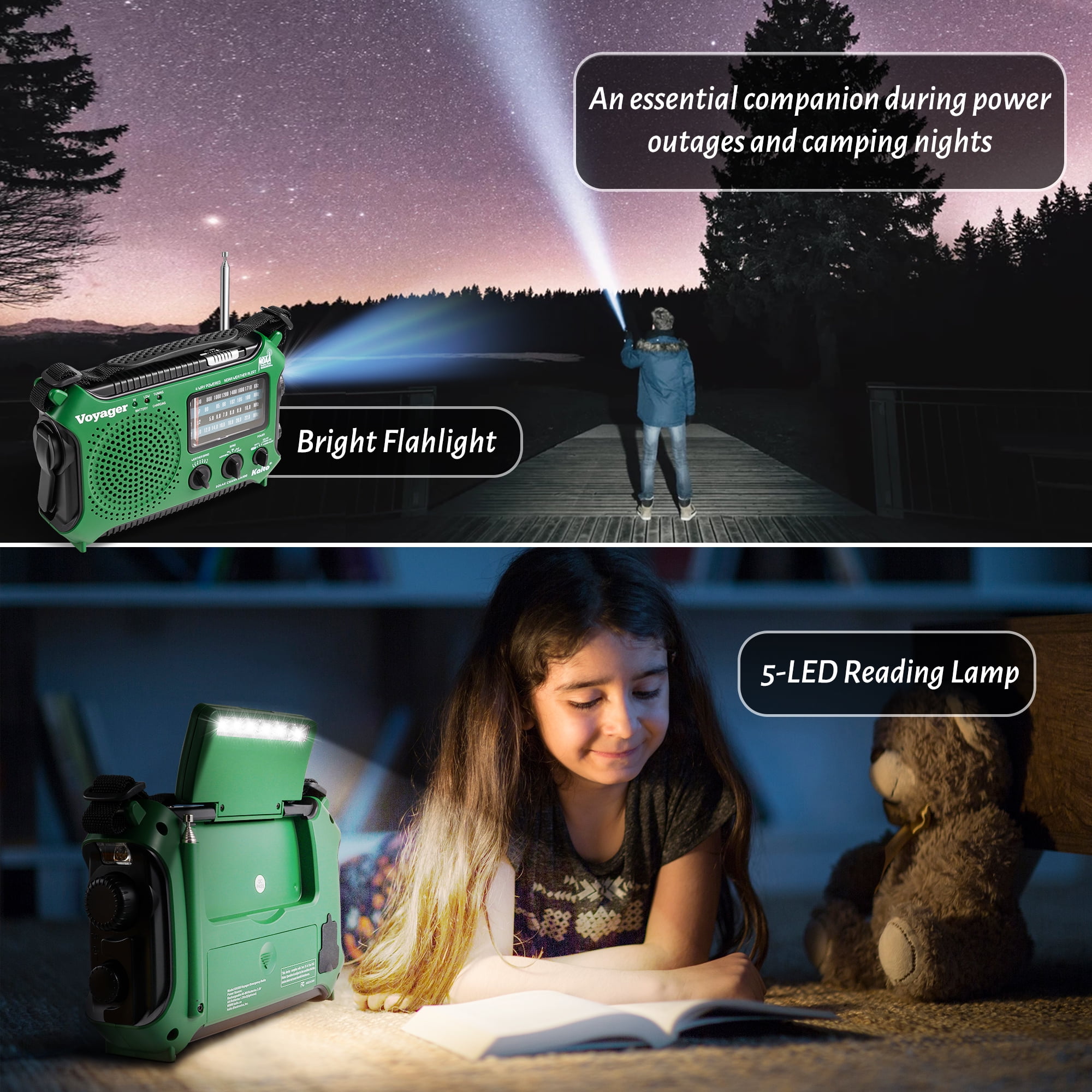 Kaito Emergency Weather Radio AM FM with Solar Crank and Flashlight