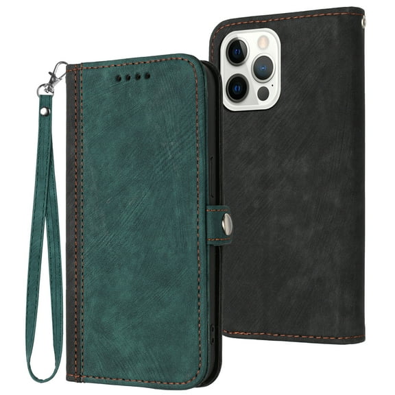 SaniMore Wallet Case for iPhone 14 Pro 6.1" 2022, Retro PU Leather Case Card Slots Cash Pocket Kickstand Removeable Lanyard Shockproof Anti-fall Full Protective Magnetic Case, Darkgreen