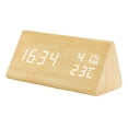 thumbnail image 1 of Reloj despertador digital LED de madera con pantalla grande y temperatura para regalo en interiores. Amarillo, 1 of 9