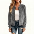 thumbnail image 2 of Yihuala Lightweight Faux Suedes Women's Jackets Long Sleeve Stand Collar Zip Up Loose Fit Casual Outerwear Coat Spring Fall, 2 of 9