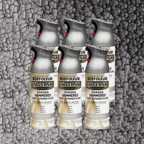 6 Pack, Antique Pewter, Rust-Oleum Universal All Surface Interior/Exterior Forged Hammered Spray Paint-271481, 12 oz