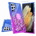 thumbnail image 3 of SPY CASE Phone Case for Samsung Galaxy S22 Ultra Ring Kickstand Case Cover w/ TPU Screen Protector Liquid Glitter for Girls Women [Shock Proof] - Ring Purple/Blue, 3 of 5