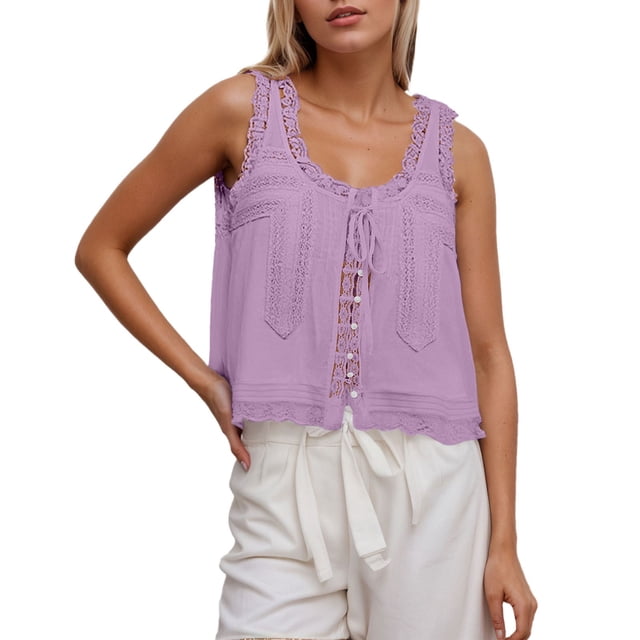 Women's Solid Color Lace Patchwork Camisole - Slim Fit Sweet Vest Top