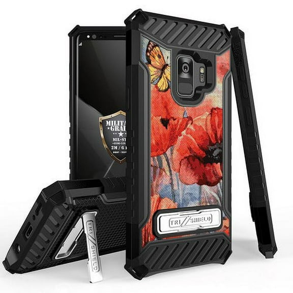 Galaxy S9 Case, Trishield Durable Shockproof High Impact Rugged Armor Phone Cover Built In Kickstand for Samsung Galaxy S9 Only Printed Spring Canvas