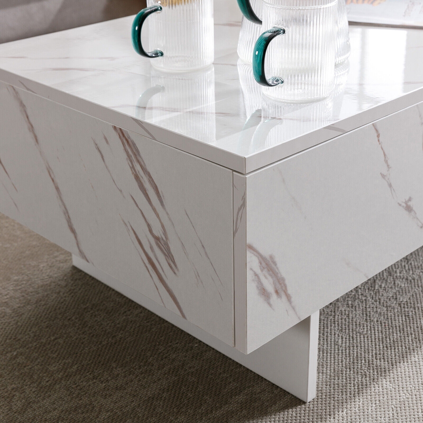 COSVALVE Rectangle High Gloss White Marble Coffee Table 42.5"x20.9"x12.2"