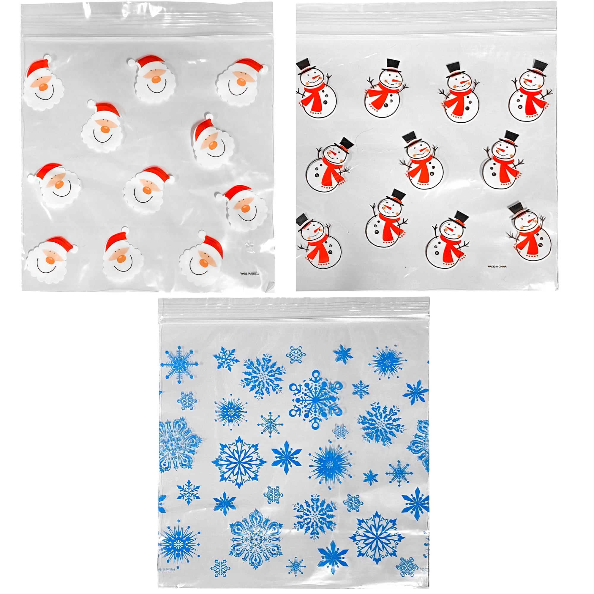 Set of 90 Christmas Holiday Treat Bags with Zip Lock, 3 Assorted Styles (90  Bags) 