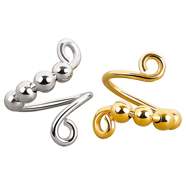 Anillo De Ansiedad De 2 Uds Para Mujer, Anillo De Dedo En Espiral De Una Sola Bobina Con Cuentas Que Giran Libremente, Anillos De Apertura Yuarrent AP005663-00