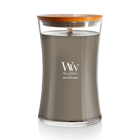 Candle WoodWick, aroma a arena de reloj de arena o madera flotante, tamaño grande