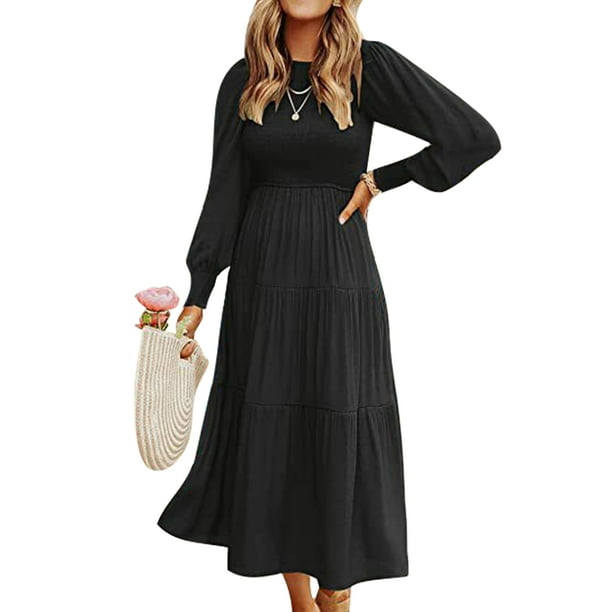 LUXUR Women Long Sleeve Maxi Dresses Casual Party A Line Dress