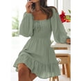 thumbnail image 5 of Biekopu Women's Autumn Short A-line Dress Long Sleeve Square Neck Ruched Tie Up Party Dress, 5 of 7