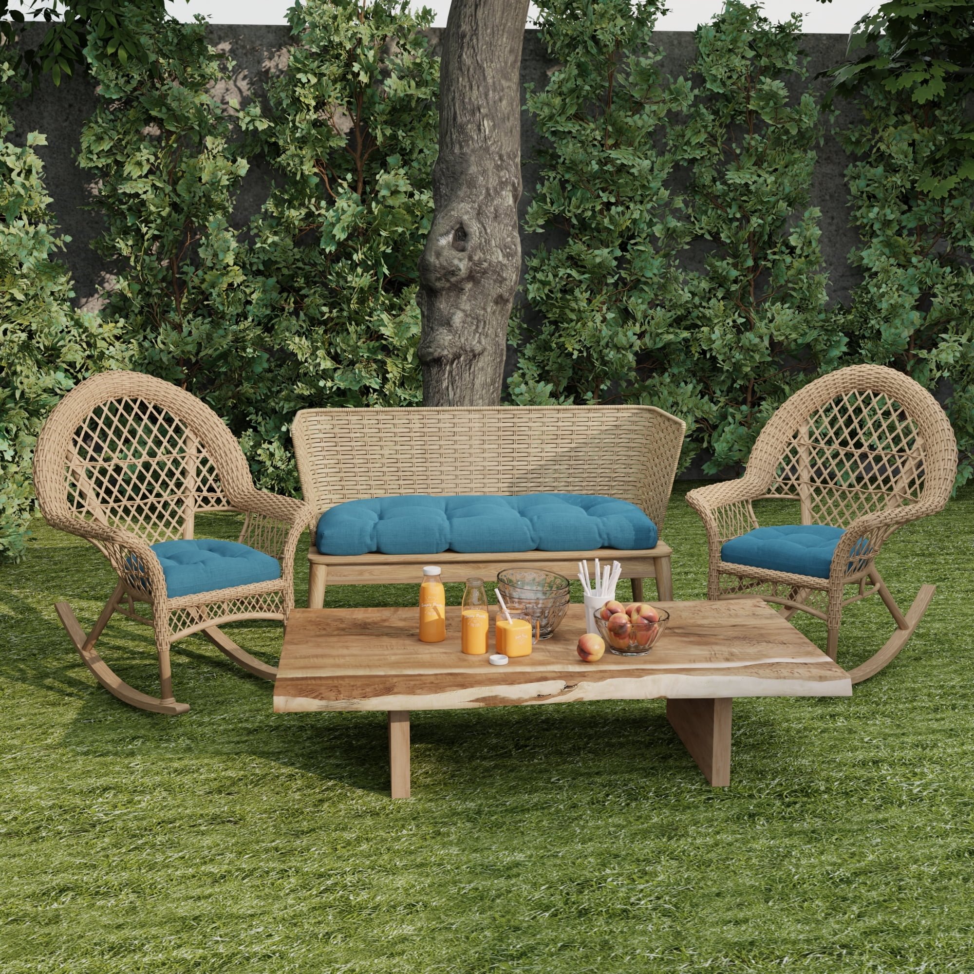 Jordan Manufacturing 18" x 18" Celosia Legion Blue Solid Square Tufted Contoured Outdoor Wicker Seat Cushion (2 Pack)
